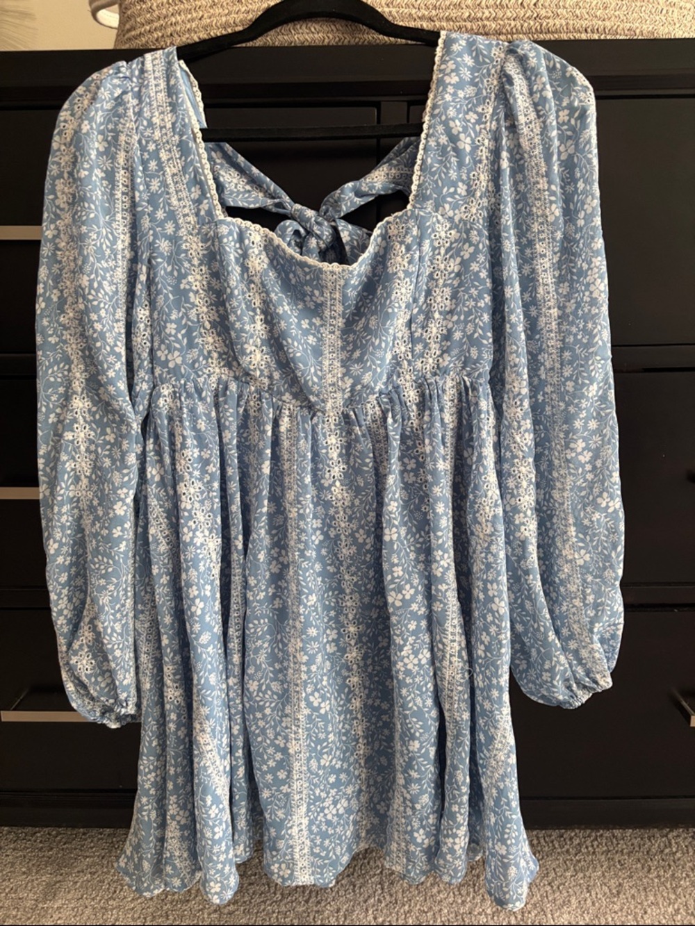 Altar'd State Blue Floral Square Neck Mini Dress with sleeves